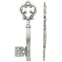 Zinc Alloy Key riipukset, Sinkkiseos, Avain, antiikki hopea päällystetty, nikkeli, lyijy ja kadmium vapaa, 16x39x2mm, Reikä:N. 1mm, 580PC/KG, Myymät KG