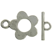 Sinc Alloy Toggle Clasp, Flower, dath airgid antique plátáilte, singil-snáithe, nicil, luaidhe & caidmiam saor in aisce, 16.5x20.5x11mm, 16x6x2mm, Poll:Thart 2mm, Thart 700seiteanna/Mála, Díolta De réir Mála