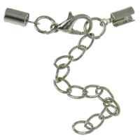 Jern Lobster Claw Cord Clasp, platin farve forgyldt, nikkel, bly & cadmium fri, 38x7.5mm, Hole:Ca. 3mm, 100pc'er/Bag, Solgt af Bag