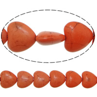 Türkis Perlen, Synthetische Türkis, Herz, rote Orange, 15x16x7mm, Bohrung:ca. 1.2mm, Länge ca. 16 ZollInch, 20SträngeStrang/Menge, ca. 28PCs/Strang, verkauft von Menge