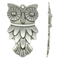 Pendentifs animaux en alliage de zinc, hibou, Plaqué de couleur d'argent, protéger l'environnement, sans nickel, plomb et cadmium, 41x69x6mm, Trou:Environ 3mm, Environ 60PC/kg, Vendu par kg