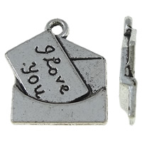 Zink-Legierung Anhänger Nachricht, Zinklegierung, Umschlag, Wort ich liebe dich, antik silberfarben plattiert, frei von Nickel, Blei & Kadmium, 16x18x2.50mm, Bohrung:ca. 1.5mm, ca. 430PCs/kg, verkauft von kg