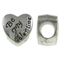 Abalorios Estilo Europeo de Aleación de Zinc, Corazón, palabra ser mi valentine, chapado en color de plata antigua, sin rosca, libre de níquel, plomo & cadmio, 10x10x7.50mm, agujero:aproximado 4.5mm, aproximado 430PCs/KG, Vendido por KG