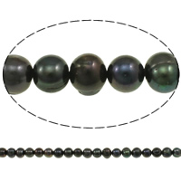 Kartoffel ferskvandskulturperle Beads, Ferskvandsperle, mørkegrøn, 9-10mm, Hole:Ca. 0.8mm, Solgt Per Ca. 14.7 inch Strand