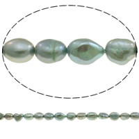 Rýže kultivované sladkovodní perle, Sladkovodní Pearl, zelený, 7-8mm, Otvor:Cca 0.8mm, Prodáno za Cca 14.5 inch Strand