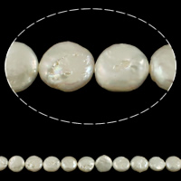 Coin odlad sötvattenspärla pärlor, Freshwater Pearl, naturlig, vit, 12-13mm, Hål:Ca 0.8mm, Såld Per Ca 16 inch Strand