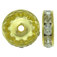 Messing Spacer Kralen, Rondelle, gold plated, met strass, 12x3mm, Gat:Ca 2.5mm, 100pC's/Bag, Verkocht door Bag