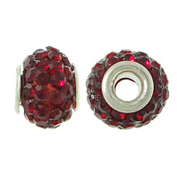 Rhinestone Clay Pave Χάντρες, Ορείχαλκος, με πηλό rhinestone pave, Rondelle, χρώμα επιπλατινωμένα, με 54 τεμ στρας, βαθύ κόκκινο, νικέλιο, μόλυβδο και κάδμιο ελεύθεροι, 8x9x9mm, Τρύπα:Περίπου 3mm, 100PCs/Παρτίδα, Sold Με Παρτίδα