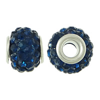 Rhinestone Clay Pave Χάντρες, Ορείχαλκος, με πηλό rhinestone pave, Rondelle, χρώμα επιπλατινωμένα, με 50 τεμ στρας, μπλε της θάλασσας, νικέλιο, μόλυβδο και κάδμιο ελεύθεροι, 8x9x9mm, Τρύπα:Περίπου 3mm, 100PCs/Παρτίδα, Sold Με Παρτίδα