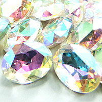 Crystal Cabochoner, Krystal, Oval, sølvfarvet forgyldt, rivoli tilbage & facetteret, Crystal Clear, 13x18mm, 168pc'er/Bag, Solgt af Bag