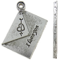 Sinc Alloy Teachtaireacht pendants, Clúdach, dath airgid antique plátáilte, le patrún litir, nicil, luaidhe & caidmiam saor in aisce, 22x30x2mm, Poll:Thart 2mm, Thart 225ríomhairí pearsanta/KG, Díolta De réir KG