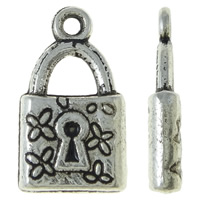 Zink Alloy Lock Hängen, Lås, antik silver pläterad, nickel, bly och kadmium gratis, 10.50x18.50x3mm, Hål:Ca 1.5mm, Ca 555PC/KG, Säljs av KG