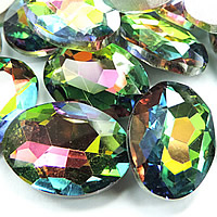 Crystal Cabochoner, Krystal, Oval, sølvfarvet forgyldt, facetteret, Crystal Vitrail Medium, 18x25mm, 75pc'er/Bag, Solgt af Bag