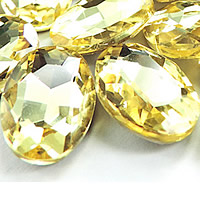 Cabochons en cristal, ovale, Placage de couleur argentée, facettes, jaune citrine, 13x18mm, 168PC/sac, Vendu par sac