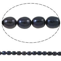 Rice ferskvandskulturperle Beads, Ferskvandsperle, Ris, naturlig, sort, 7-8mm, Hole:Ca. 0.8mm, Solgt Per Ca. 15.7 inch Strand