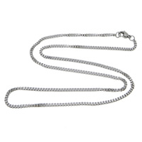 Stainless Steel Chain Ogrlica, Nehrđajući čelik, Kutija lanac, izvorna boja, 1.50x1.20x0.20mm, Dužina Približno 18 inčni, 50pramenovi/Lot, Prodano By Lot