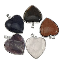 Pendants Gemstone Jewelry, Sinc Alloy, le Gemstone, dath platanam plátáilte, measctha, nicil, luaidhe & caidmiam saor in aisce, 32.50x37x8mm, Poll:Thart 4x7mm, 10ríomhairí pearsanta/Lot, Díolta De réir Lot