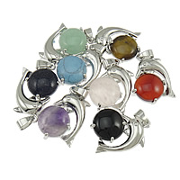 Pendants Gemstone Jewelry, Sinc Alloy, le Ábhar Measctha, dath platanam plátáilte, measctha, nicil, luaidhe & caidmiam saor in aisce, 23x30x7mm, Poll:Thart 4x7mm, 20ríomhairí pearsanta/Lot, Díolta De réir Lot