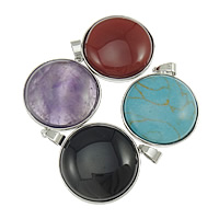 Pendants Gemstone Jewelry, Sinc Alloy, le Ábhar Measctha, dath platanam plátáilte, measctha, nicil, luaidhe & caidmiam saor in aisce, 30x33x8mm, Poll:Thart 4x6mm, 20ríomhairí pearsanta/Lot, Díolta De réir Lot