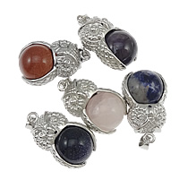 Pendants Gemstone Jewelry, Sinc Alloy, le Gemstone, dath platanam plátáilte, measctha, nicil, luaidhe & caidmiam saor in aisce, 19x32x16mm, Poll:Thart 4x7mm, 20ríomhairí pearsanta/Lot, Díolta De réir Lot