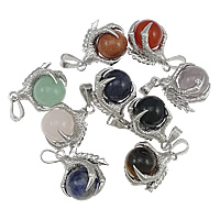 Gemstone Hängen Smycken, Zink Alloy, med Blandat material, platina pläterad, blandad, nickel, bly och kadmium gratis, 24x32x19mm, Hål:Ca 5x10mm, 20PC/Lot, Säljs av Lot