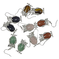 Gemstone örhängen, Zink Alloy, med Ädelsten, mässing örhänge krok, platina pläterad, blandad, nickel, bly och kadmium gratis, 16x46x8mm, 20Pairs/Lot, Säljs av Lot