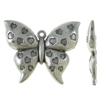 Pendentifs animaux en alliage de zinc, papillon, Plaqué de couleur d'argent, avec le motif de coeur, protéger l'environnement, sans nickel, plomb et cadmium, 42x35x5mm, Trou:Environ 2mm, Environ 160PC/kg, Vendu par kg