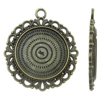 Zinc Alloy vedhæng Cabochon Setting, Flower, antik bronze farve forgyldt, nikkel, bly & cadmium fri, 30x34x2.50mm, Hole:Ca. 3mm, Ca. 215pc'er/KG, Solgt af KG