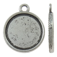 Liga de zinco Pendant Cabochon Ambiente, Roda plana, banho de cor prata antiga, níquel, chumbo e cádmio livre, 16x19x1.50mm, Buraco:Aprox 2mm, Aprox 1000PCs/kg, vendido por kg