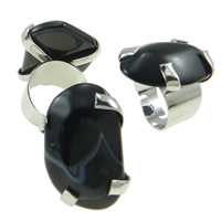 Bague agate, agate noire, naturel, 22-35mm, Taille:9, 20PC/sac, Vendu par sac