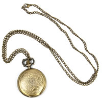 Modèle collier de montre, alliage de zinc, Plat rond, Plaqué de couleur de bronze antique, chaîne de torsion ovale & imperméable, protéger l'environnement, sans nickel, plomb et cadmium, 35mm, Longueur Environ 31.5 pouce, 10Strandstoron/lot, Vendu par lot