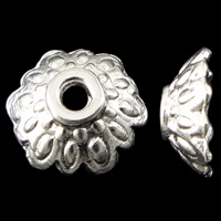 Sinc Alloy Bead Cap, Flower, dath airgid geal plated, nicil, luaidhe & caidmiam saor in aisce, 8.5x3mm, Poll:Thart 1.5mm, Thart 2500ríomhairí pearsanta/KG, Díolta De réir KG