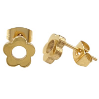 Roestvrij staal Stud Earrings, Bloem, gold plated, 8x8mm, 30paren/Lot, Verkocht door Lot