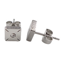 Stainless Steel Stud Øreringe, Square, med rhinestone, oprindelige farve, 6x6mm, 50par/Lot, Solgt af Lot