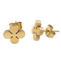 Roestvrij staal Stud Earring, Bloem, gold plated, 8x8mm, 30paren/Lot, Verkocht door Lot