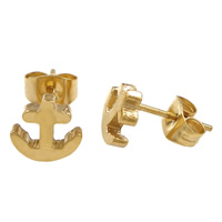 ROSTFRITT STÅL Stud Earring, Anchor, guldfärg pläterade, nautiska mönster, 8x8mm, 30Pairs/Lot, Säljs av Lot