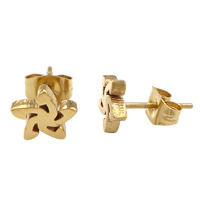 ROSTFRITT STÅL Stud Earring, Pinwheel, guldfärg pläterade, 8x8mm, 30Pairs/Lot, Säljs av Lot