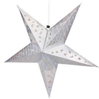 Kerstdecoratie, Laser Paper, met Wax Koord & Plastic, Ster, Kerst sieraden, zilver, 300mm, 30pC's/Lot, Verkocht door Lot