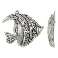 Pendentifs animaux en alliage de zinc, poisson, Plaqué de couleur d'argent, protéger l'environnement, sans nickel, plomb et cadmium, 37x35x6mm, Trou:Environ 2mm, Environ 135PC/kg, Vendu par kg