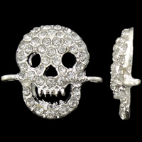 Skull Zink Alloy Connector, silver pläterad, Halloween smycken gåva & med strass, nickel, bly och kadmium gratis, 23x21x5mm, Hål:Ca 1.5mm, 50PC/Bag, Säljs av Bag