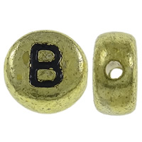 Alphabet Acryl Perlen, flache Runde, antike Goldfarbe plattiert, mit Brief Muster, 7x3.5mm, Bohrung:ca. 1mm, ca. 3600PCs/Tasche, verkauft von Tasche