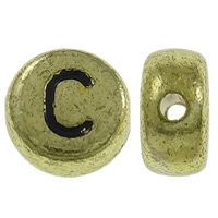 Perles acrylique alphabet, Plat rond, Plaqué de couleur d'or antique, avec le motif de lettre, 7x3.5mm, Trou:Environ 1mm, Environ 3600PC/sac, Vendu par sac