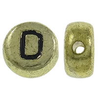 Alphabet Acryl Kralen, Rond plat, antiek goud plated, met brief patroon, 7x3.5mm, Gat:Ca 1mm, Ca 3600pC's/Bag, Verkocht door Bag