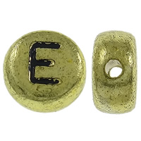 Perles acrylique alphabet, Plat rond, Plaqué de couleur d'or antique, avec le motif de lettre, 7x3.5mm, Trou:Environ 1mm, Environ 3600PC/sac, Vendu par sac