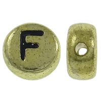 Alphabet Acryl Perlen, flache Runde, antike Goldfarbe plattiert, mit Brief Muster, 7x3.5mm, Bohrung:ca. 1mm, ca. 3600PCs/Tasche, verkauft von Tasche