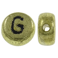 Alphabet Acryl Kralen, Rond plat, antiek goud plated, met brief patroon, 7x3.5mm, Gat:Ca 1mm, Ca 3600pC's/Bag, Verkocht door Bag