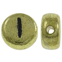 Aakkoset Akryylihelmet, Akryyli, Litteä pyöreä, antiikki kullan väri kullattu, kirjaimella kuvio, 7x3.5mm, Reikä:N. 1mm, N. 3600PC/laukku, Myymät laukku