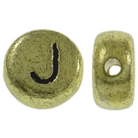 Alphabet Acrylic Beads Flat Round antique gold color plated with letter pattern Approx 1mm Approx Sold By Bag