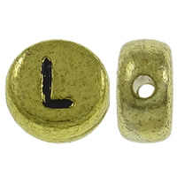 Perles acrylique alphabet, Plat rond, Plaqué de couleur d'or antique, avec le motif de lettre, 7x3.5mm, Trou:Environ 1mm, Environ 3600PC/sac, Vendu par sac