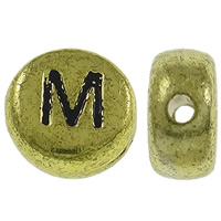 Perles acrylique alphabet, Plat rond, Plaqué de couleur d'or antique, avec le motif de lettre, 7x3.5mm, Trou:Environ 1mm, Environ 3600PC/sac, Vendu par sac